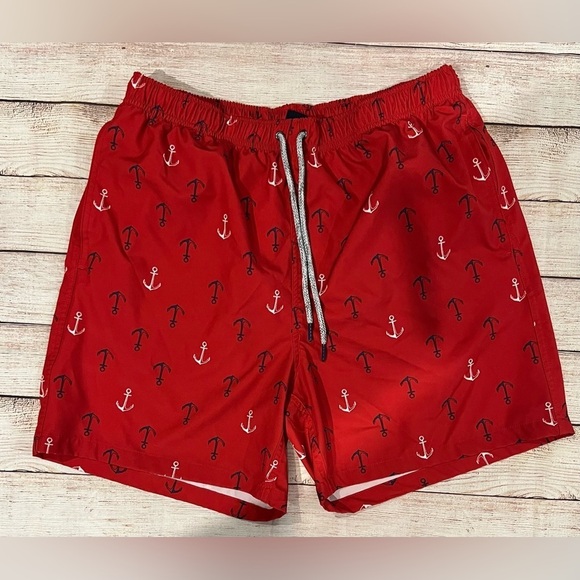 Rainforest Men's Mesh Lined Quick Drying Swim Trunk, Ships Ahoy, Ribbon Red, - Picture 2 of 6